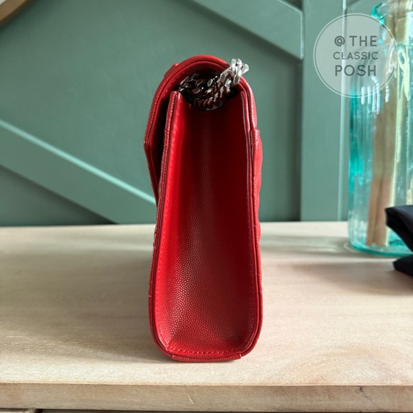 EUC Saint Laurent YSL Triquilt Medium Envelope Flap Pebbled Silver HW - Picture 3 of 13